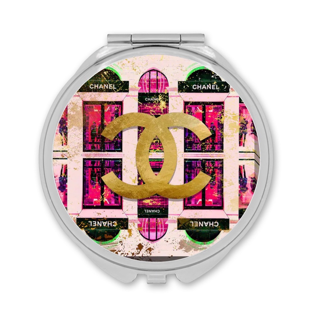 HANDMADE FASHION Round Silver Double Sided Compact Mirror